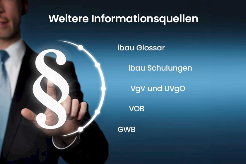 Mann im Hintergrund präsentiert weitere Informationsquellen zum Vergaberecht