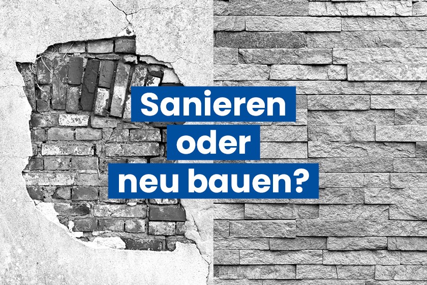 Ansicht einer alten und neuen Fassade zum Artikel "Sanieren oder neu bauen?"