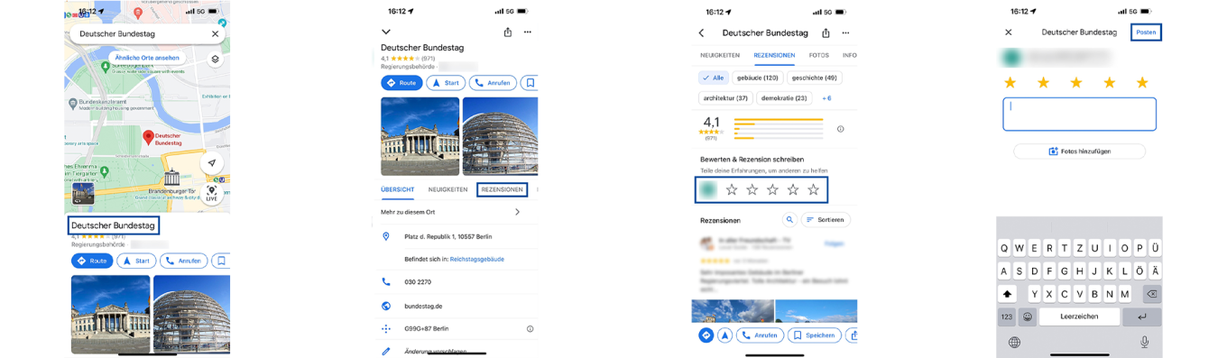 Google Bewertung auf dem Smartphone abgeben