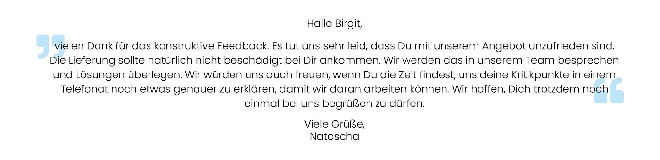 Beispielantworten auf negative Bewertungen