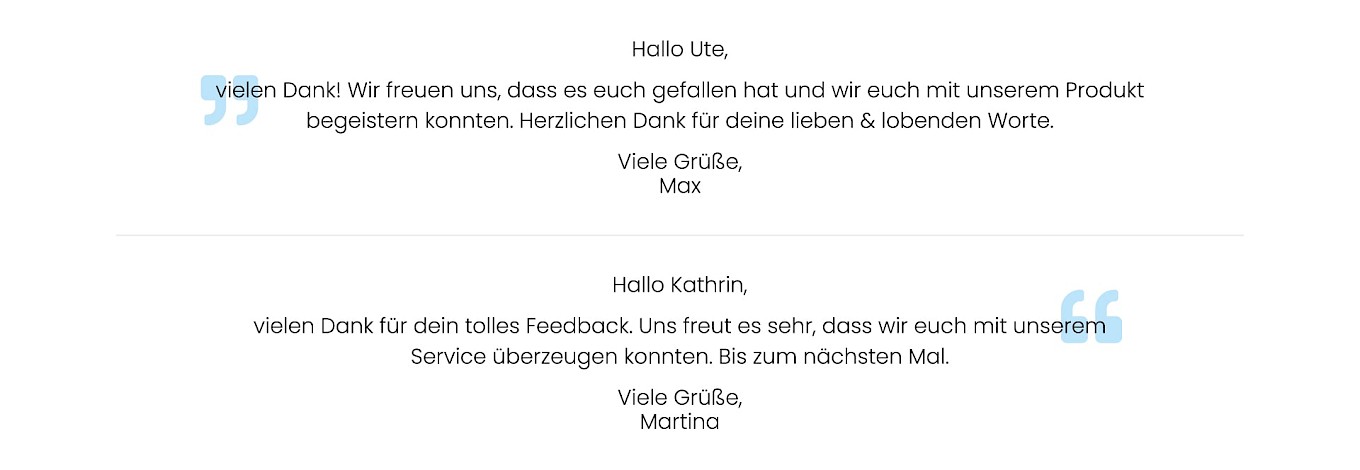 Beispielantworten auf positive Bewertungen