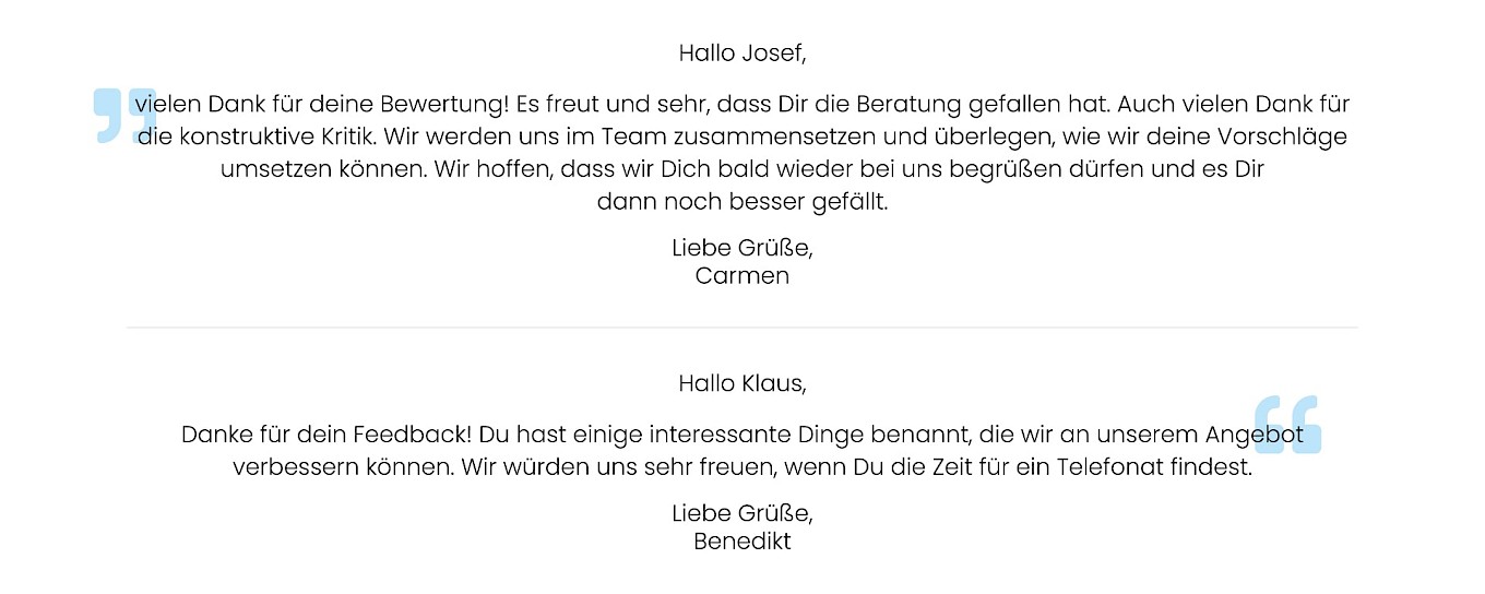 Beispielantworten auf gemischte Bewertungen