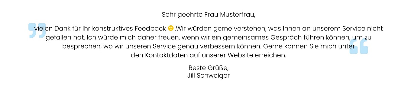 humorvolle Reaktion auf negative Bewertung