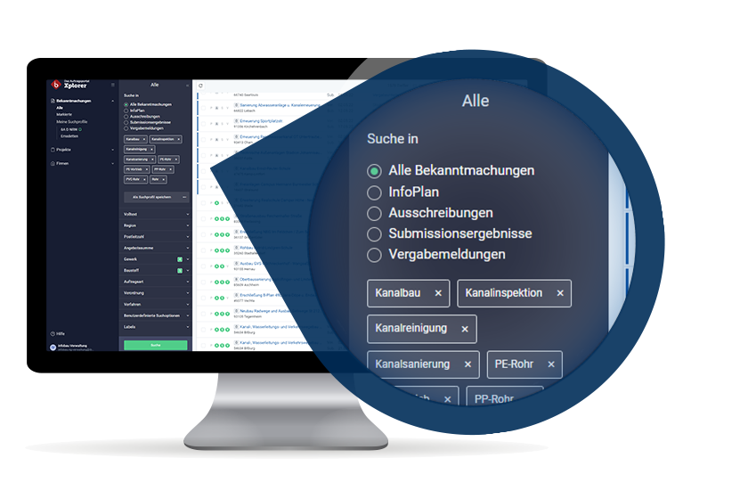 Einstellung der Suchfilter im InfoBau Xplorer