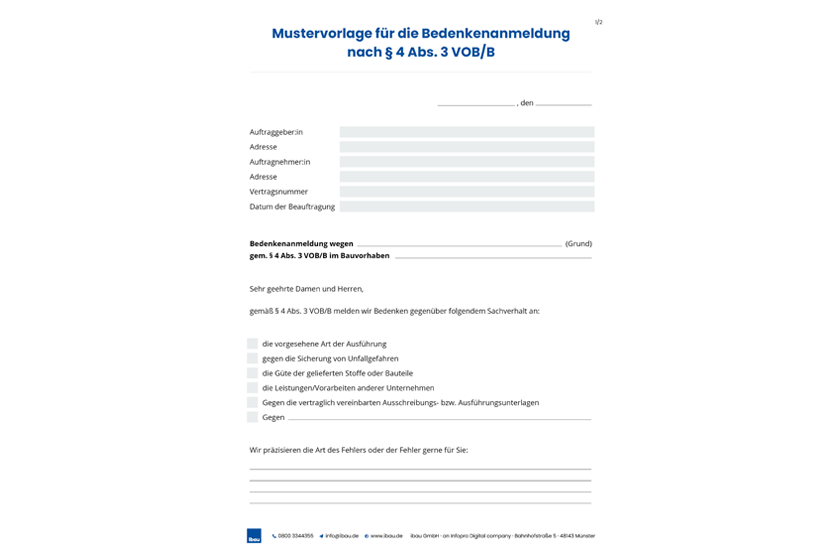 Mustervorlage für die Bedenkenanmeldung