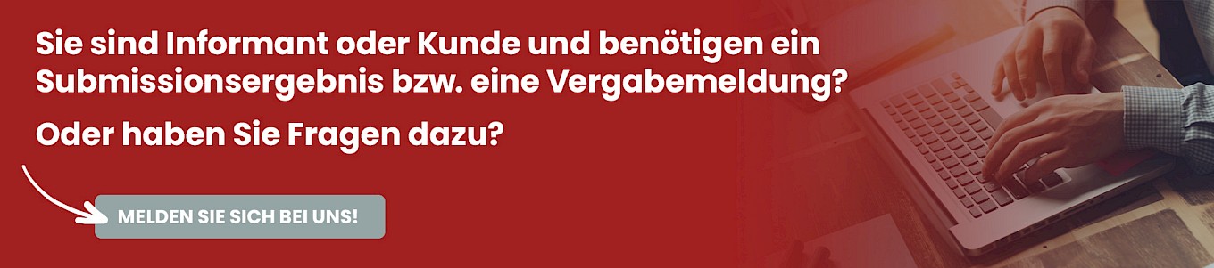 Banner für Anfragen zu Submissionsergebnissen und Vergabemeldungen