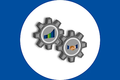 Das Bild zeigt anhand von zwei Zahnrädern den automatisierten Ablauf von Sales Automation.