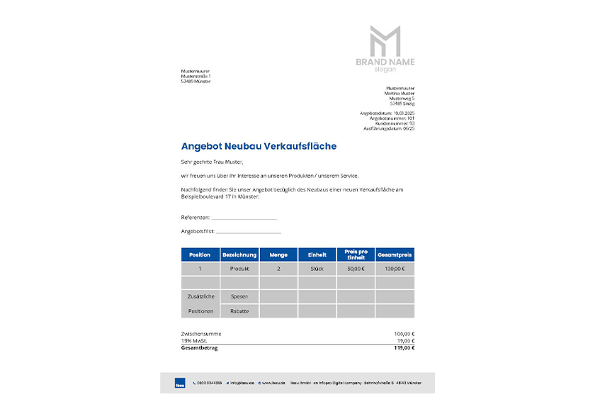 Vorlage Angebotserstellung