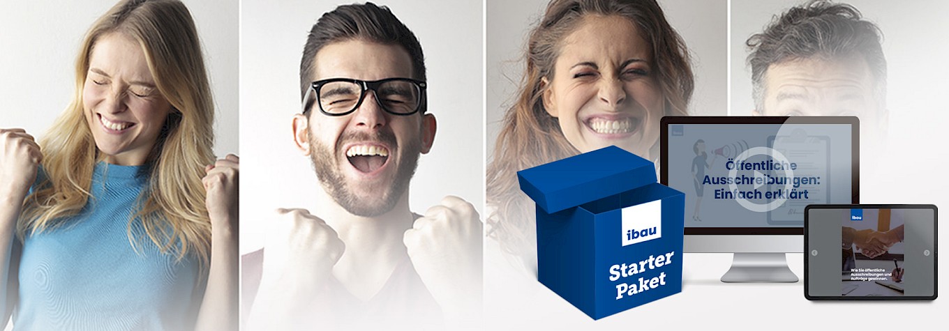 Menschen freuen sich über das ibau Starter Paket für öffentliche Ausschreibung zum kostenlosen Download