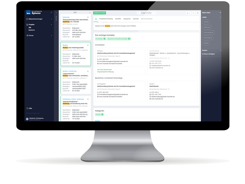 Angebotsabgabe vereinfacht mit den Informationen und Daten aus dem Xplorer